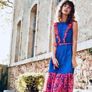 Boden Elise Meadow Midi Dress in “Blue Coral” Ruffle Prairie